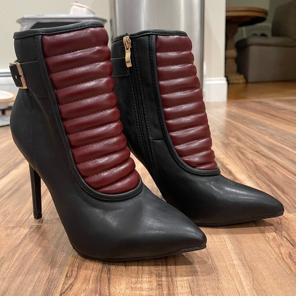 Glaze Leather Moto Booties 6.5 maroon accent 4” heel - Picture 2 of 12